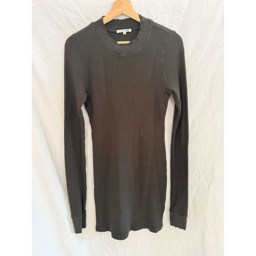 Cotton Citizen Thermal Top Women Grey Distressed Waffle Knit Long Sleeve XS